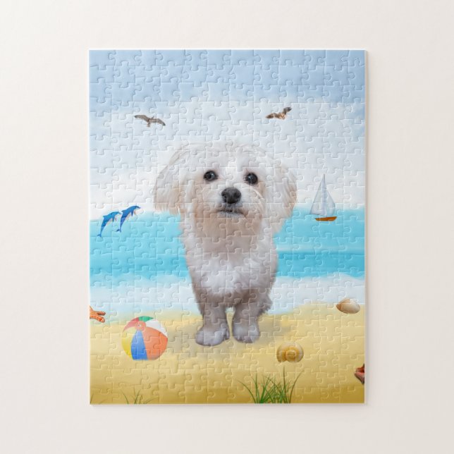 Maltese Dog On Beach Jigsaw Puzzle (Vertical)