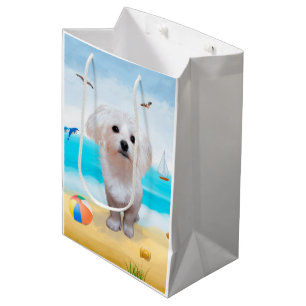 Maltese Dog on Beach Medium Gift Bag
