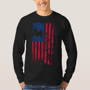 Maltese Dog Patriotic American Flag 4th Of July T-Shirt