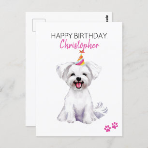Maltese Dog Personalized Happy Birthday  Postcard