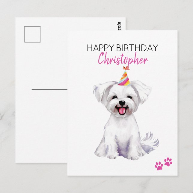 Maltese Dog Personalized Happy Birthday  Postcard (Front/Back)