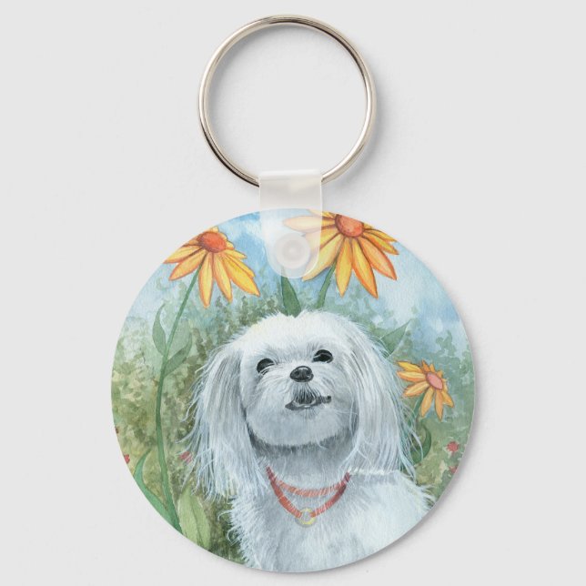 Maltese Dog Puppy Keychain by Molly Harrison (Front)