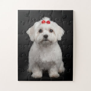 Maltese Dog Puzzle, Cute Puppy, Black Style Jigsaw Puzzle