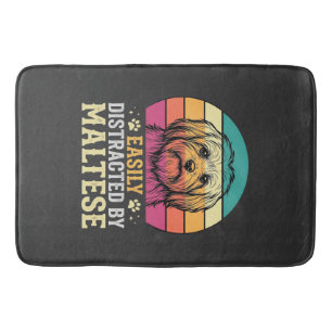 Maltese Dog Retro Sunset Distracted Bath Mat