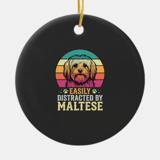 Maltese Dog Retro Sunset Distracted Ceramic Ornament (Front)