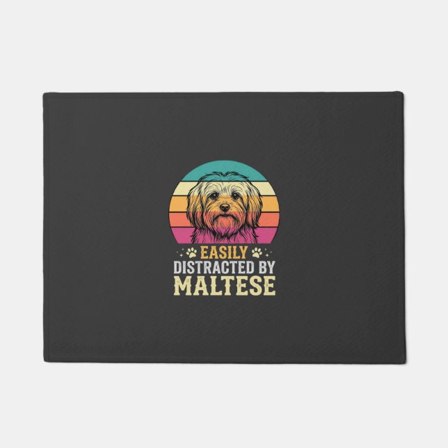 Maltese Dog Retro Sunset Distracted Doormat (Front)