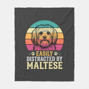 Maltese Dog Retro Sunset Distracted Fleece Blanket