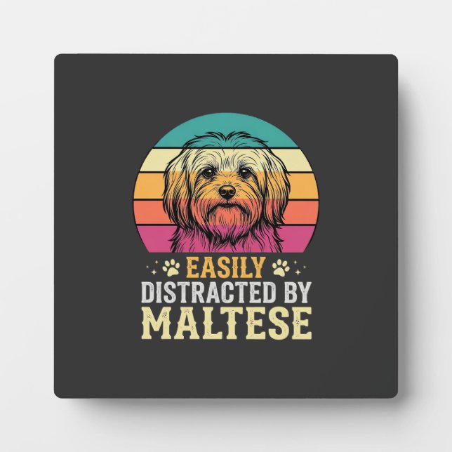 Maltese Dog Retro Sunset Distracted Plaque (Front)