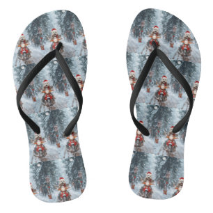 Maltese Dog Riding Motorcycle Christmas Flip Flops