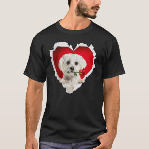 Maltese Dog Rose Heart Valentines Day Couple Men W T-Shirt