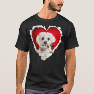Maltese Dog Rose Heart Valentines Day Couple Men W T-Shirt
