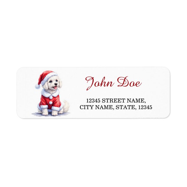 Maltese Dog Santa Coat Christmas Return Address (Devant)