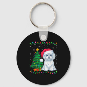 Maltese Dog Santa Hat Men Women Kids Christmas Tre Keychain
