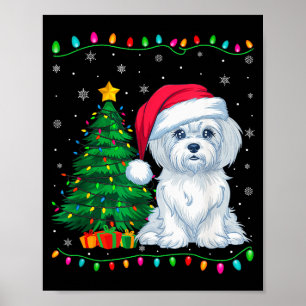 Maltese Dog Santa Hat Men Women Kids Christmas Tre Poster