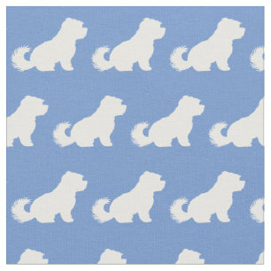 Maltese Dog Silhouette Pet Light Blue Fabric