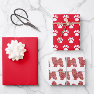 Maltese Dog Silhouette Red Merry Woofmas Wrapping Paper Sheet