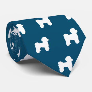 Maltese Dog Silhouettes Pattern Ocean Blue Tie