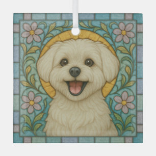 Maltese Dog "Stained Glass"  Glass Ornament