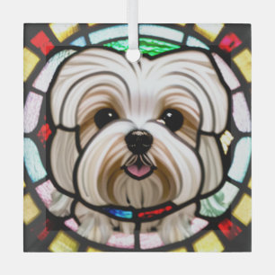 Maltese Dog "Stained Glass"  Glass Ornament
