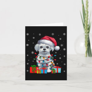 Maltese Dog Ugly Xmas Lights Santa Hat Maltese Dog Card