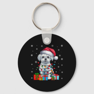 Maltese Dog Ugly Xmas Lights Santa Hat Maltese Dog Keychain