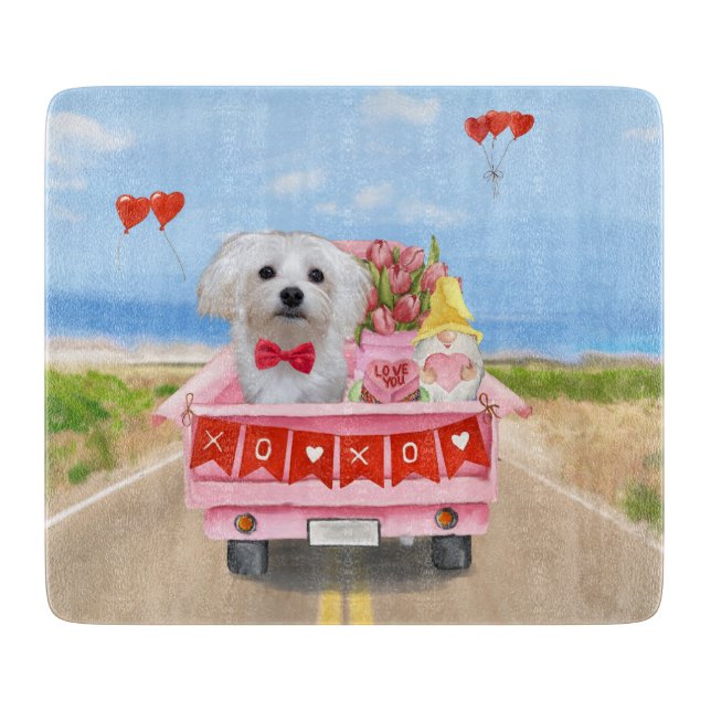 Maltese Dog Valentine's Day Truck Cutting Board (Front)