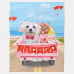 Maltese Dog Valentine's Day Truck Fleece Blanket