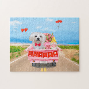 Maltese Dog Valentine's Day Truck Jigsaw Puzzle