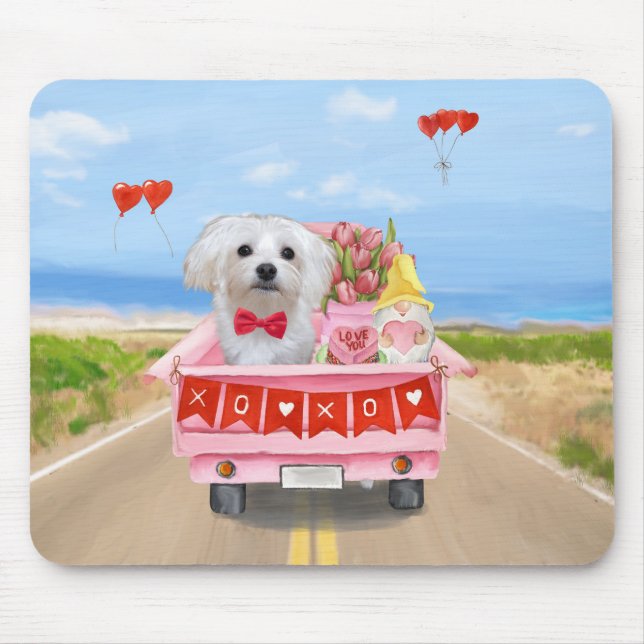 Maltese Dog Valentine's Day Truck Mouse Pad (Front)