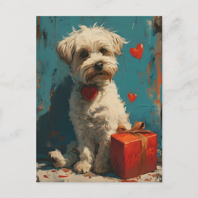 Maltese dog Vintage Valentine's Day  Postcard (Front)