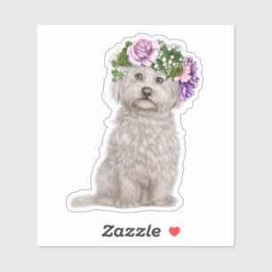 Maltese Dog Wearing Flowered Wreath