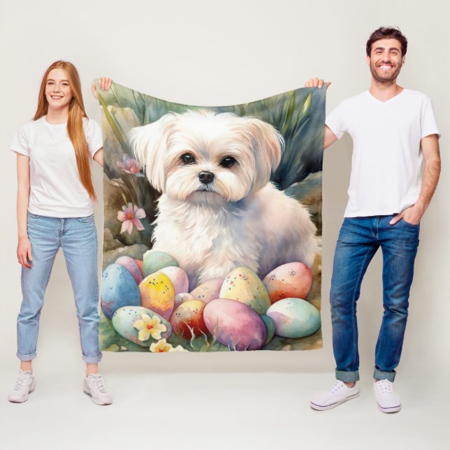 Maltese Dog with Easter Eggs Holiday  Fleece Blanket (In Situ)