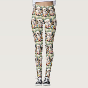 Maltese Dog with Easter Eggs Holiday Leggings