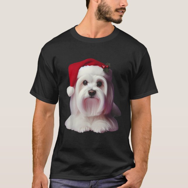 Maltese Dog With Santa Hat Christmas Xmas Owner Lo T-Shirt (Front)