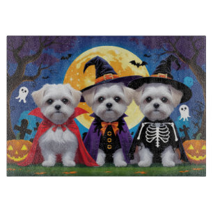 Maltese Dogs Pumpkin Halloween Funny Cutting Board