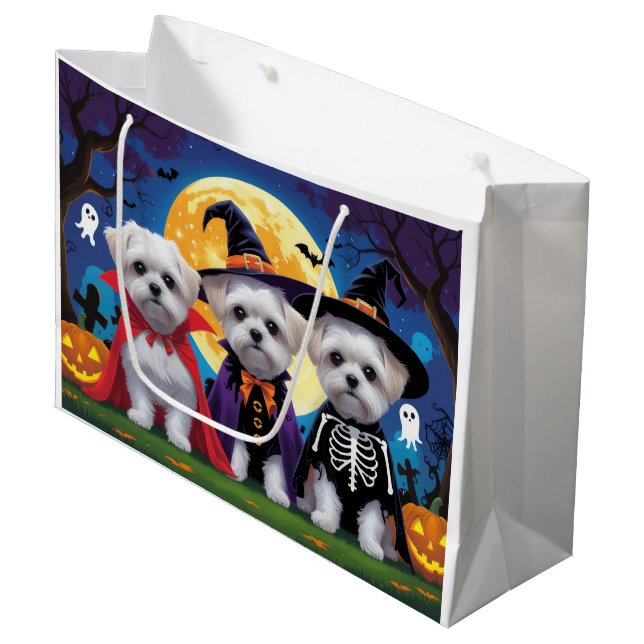 Maltese Dogs Pumpkin Halloween Funny Large Gift Bag (Front Angled)
