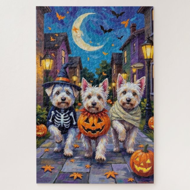 Maltese Dogs Trick-or-Treating Halloween Costumes Jigsaw Puzzle (Vertical)