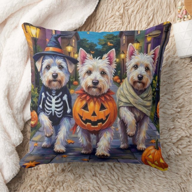 Maltese Dogs Trick-or-Treating Halloween Costumes Throw Pillow (Blanket)