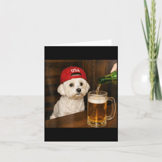 Maltese Drinking Beer Dog Lovers Funny Graphic Card (Front)