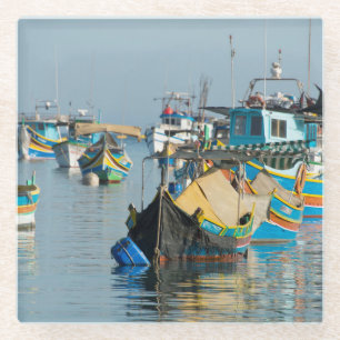 Maltese Fishing Boats   Marsaxlokk In Malta Glass Coaster