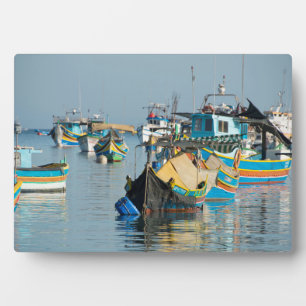 Maltese Fishing Boats   Marsaxlokk In Malta Plaque