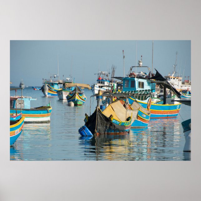 Maltese Fishing Boats | Marsaxlokk In Malta Poster (Front)