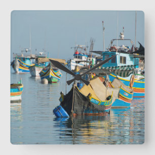 Maltese Fishing Boats   Marsaxlokk In Malta Square Wall Clock