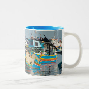 Maltese Fishing Boats Marsaxlokk In Malta Two-Tone Coffee Mug