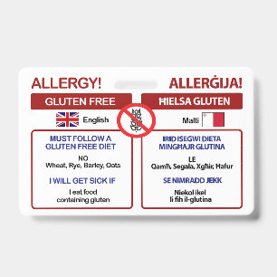 MALTESE Gluten Free Travel Card   Allergy Badge