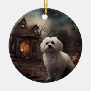 Maltese Halloween Scary Ceramic Ornament