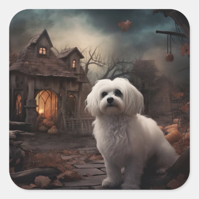 Maltese Halloween Scary Square Sticker (Front)