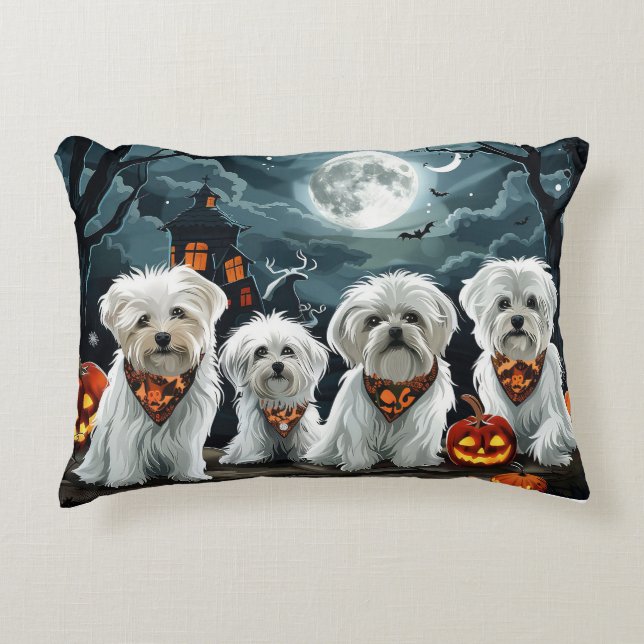 Maltese Halloween Spooky Accent Pillow (Front)