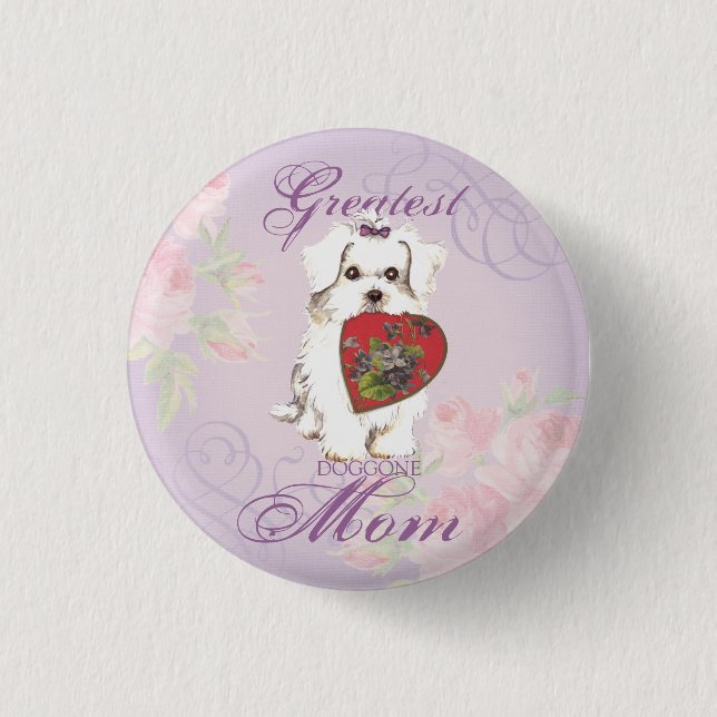 Maltese Heart Mom 1 Inch Round Button (Front)
