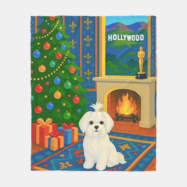 Maltese Holiday  Fleece Blanket (Front)